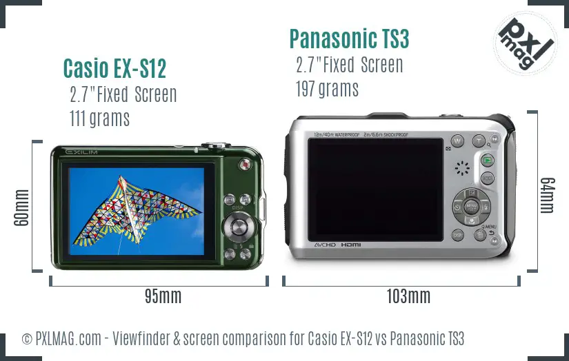 Casio EX-S12 vs Panasonic TS3 Screen and Viewfinder comparison