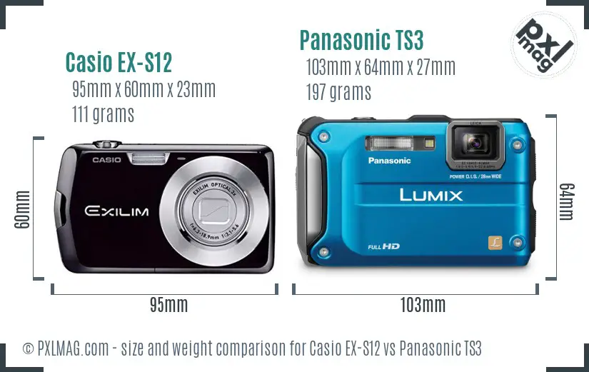 Casio EX-S12 vs Panasonic TS3 size comparison