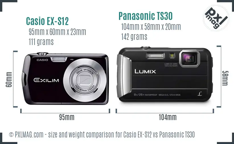 Casio EX-S12 vs Panasonic TS30 size comparison