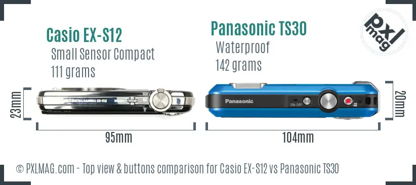 Casio EX-S12 vs Panasonic TS30 top view buttons comparison