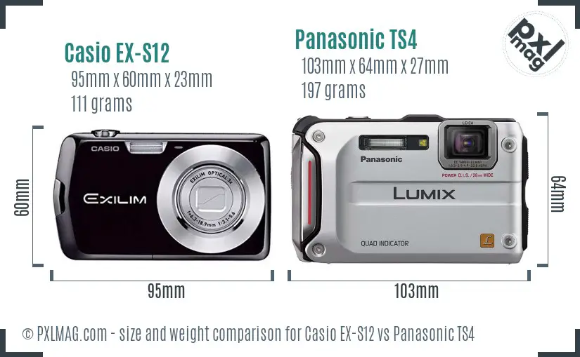 Casio EX-S12 vs Panasonic TS4 size comparison