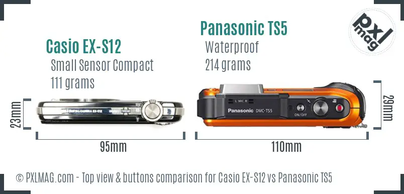 Casio EX-S12 vs Panasonic TS5 top view buttons comparison