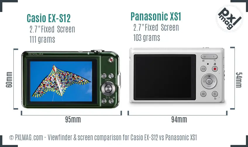 Casio EX-S12 vs Panasonic XS1 Screen and Viewfinder comparison