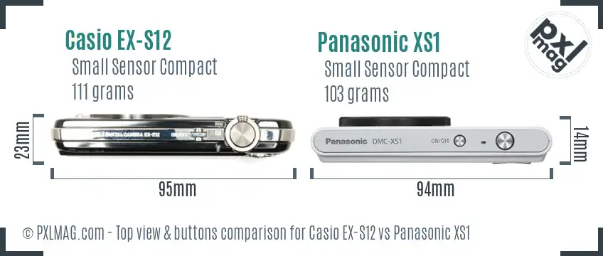 Casio EX-S12 vs Panasonic XS1 top view buttons comparison