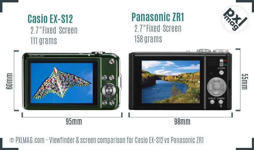 Casio EX-S12 vs Panasonic ZR1 Screen and Viewfinder comparison