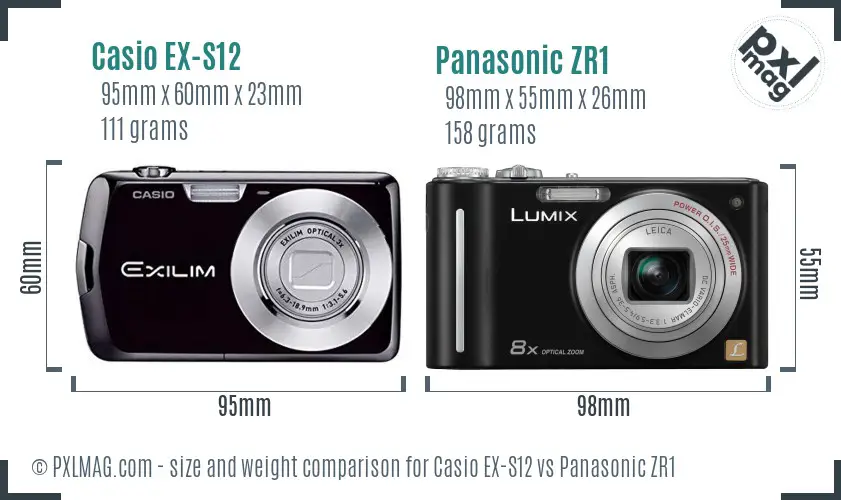 Casio EX-S12 vs Panasonic ZR1 size comparison