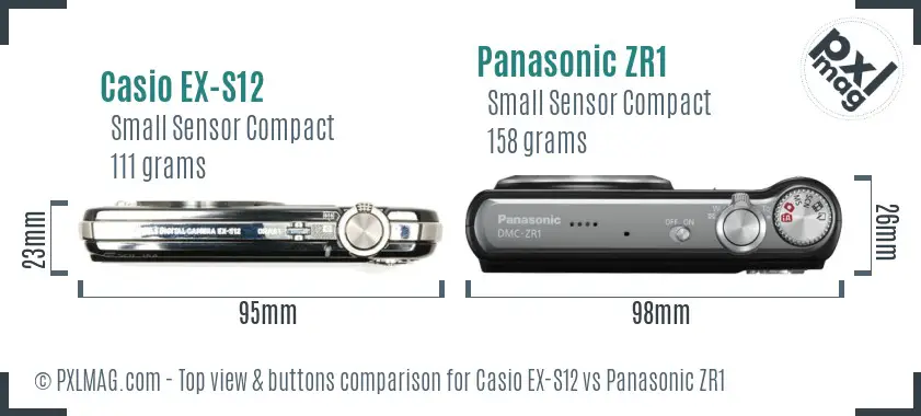 Casio EX-S12 vs Panasonic ZR1 top view buttons comparison