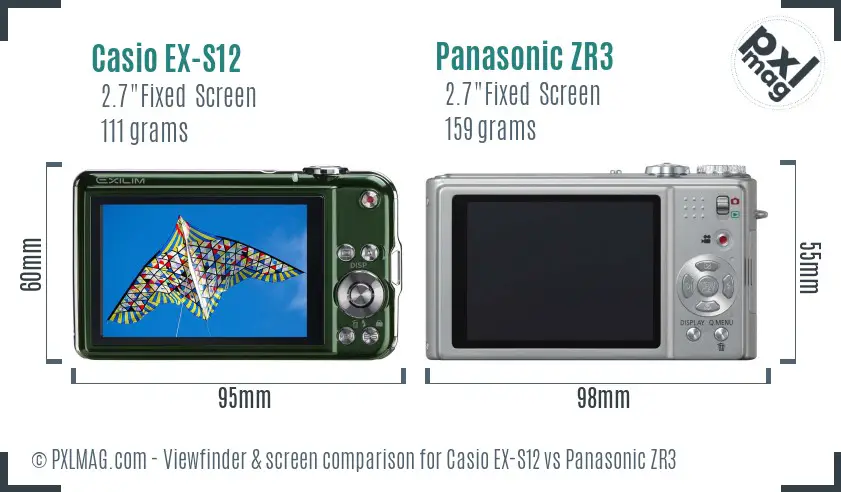 Casio EX-S12 vs Panasonic ZR3 Screen and Viewfinder comparison Casio EX-S12 vs Panasonic ZR3 Screen and Viewfinder comparison