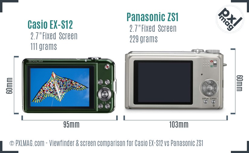 Casio EX-S12 vs Panasonic ZS1 Screen and Viewfinder comparison