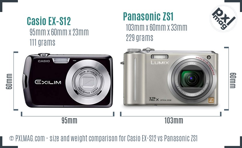 Casio EX-S12 vs Panasonic ZS1 size comparison