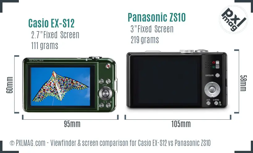 Casio EX-S12 vs Panasonic ZS10 Screen and Viewfinder comparison Casio EX-S12 vs Panasonic ZS10 Screen and Viewfinder comparison