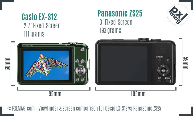 Casio EX-S12 vs Panasonic ZS25 Screen and Viewfinder comparison