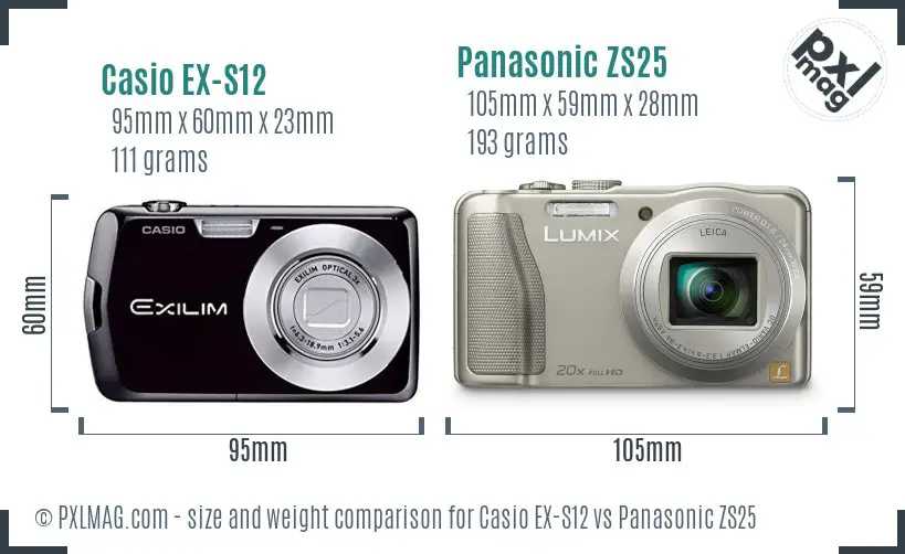 Casio EX-S12 vs Panasonic ZS25 size comparison