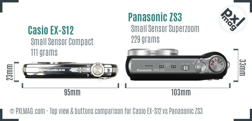 Casio EX-S12 vs Panasonic ZS3 top view buttons comparison