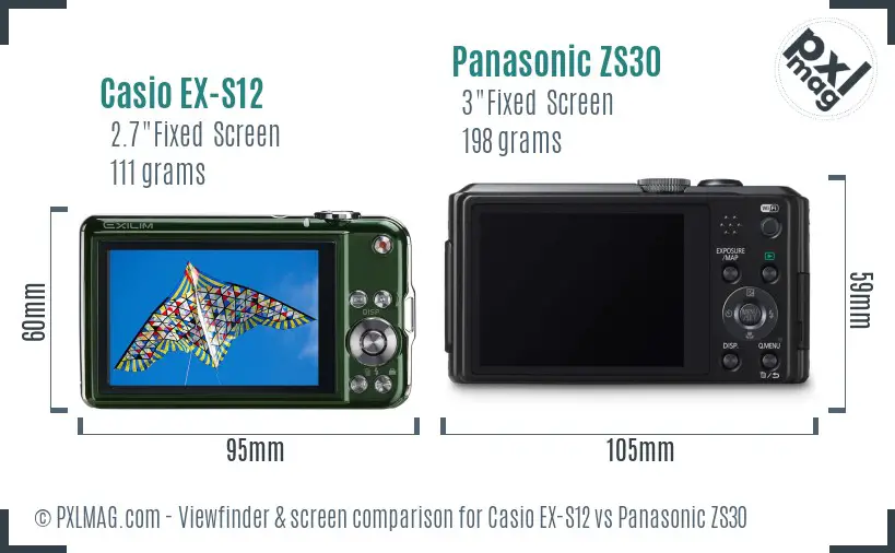 Casio EX-S12 vs Panasonic ZS30 Screen and Viewfinder comparison