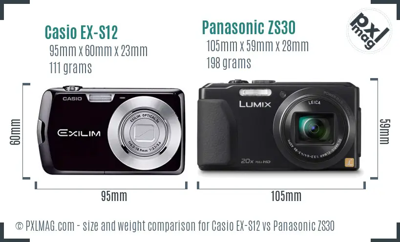 Casio EX-S12 vs Panasonic ZS30 size comparison