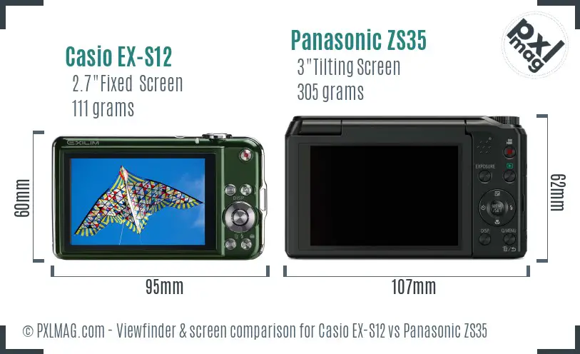 Casio EX-S12 vs Panasonic ZS35 Screen and Viewfinder comparison