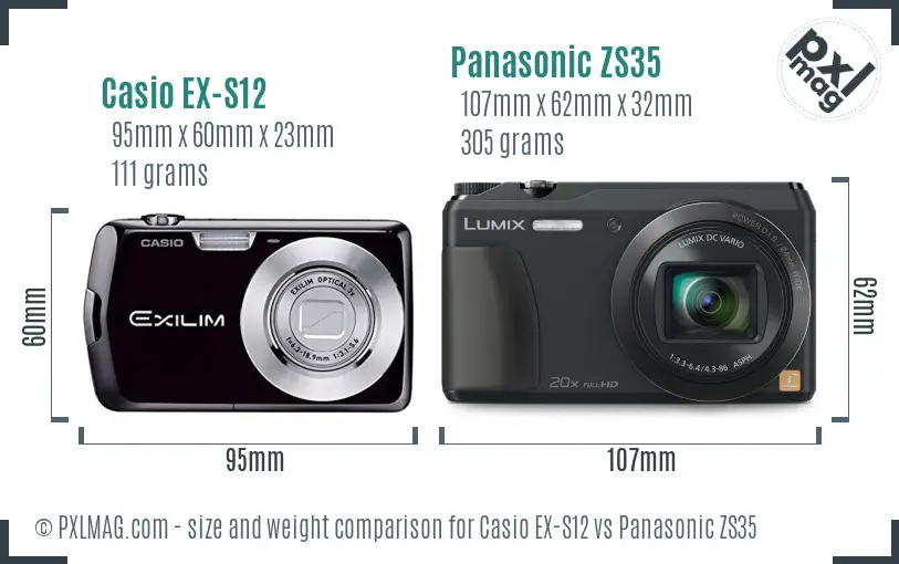 Casio EX-S12 vs Panasonic ZS35 size comparison