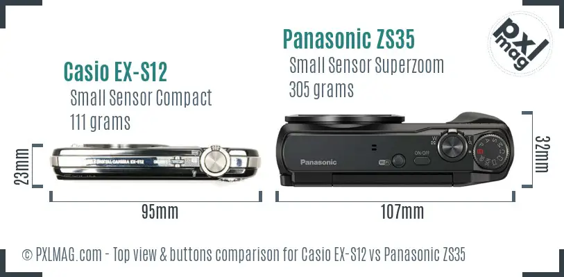 Casio EX-S12 vs Panasonic ZS35 top view buttons comparison