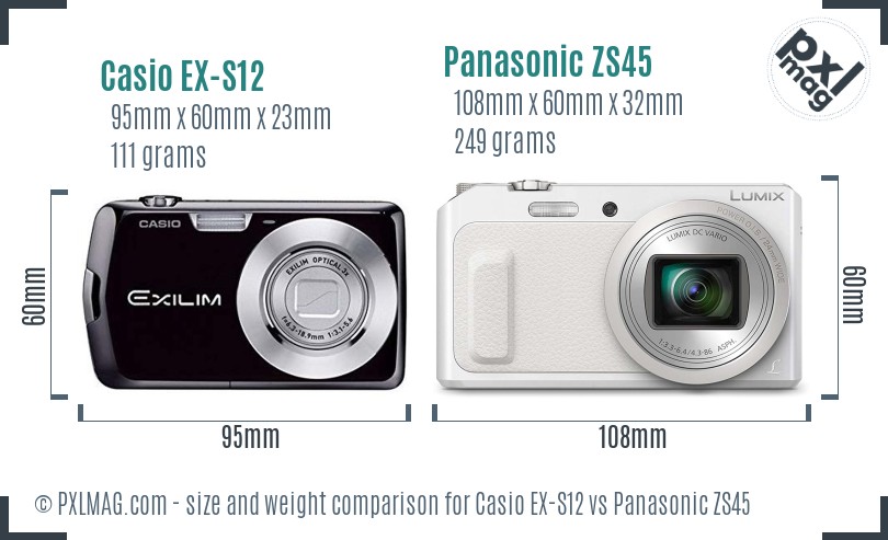 Casio EX-S12 vs Panasonic ZS45 size comparison