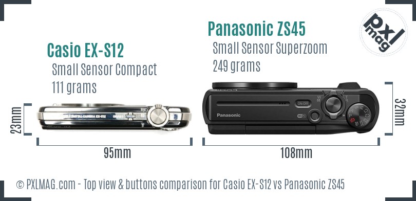 Casio EX-S12 vs Panasonic ZS45 top view buttons comparison