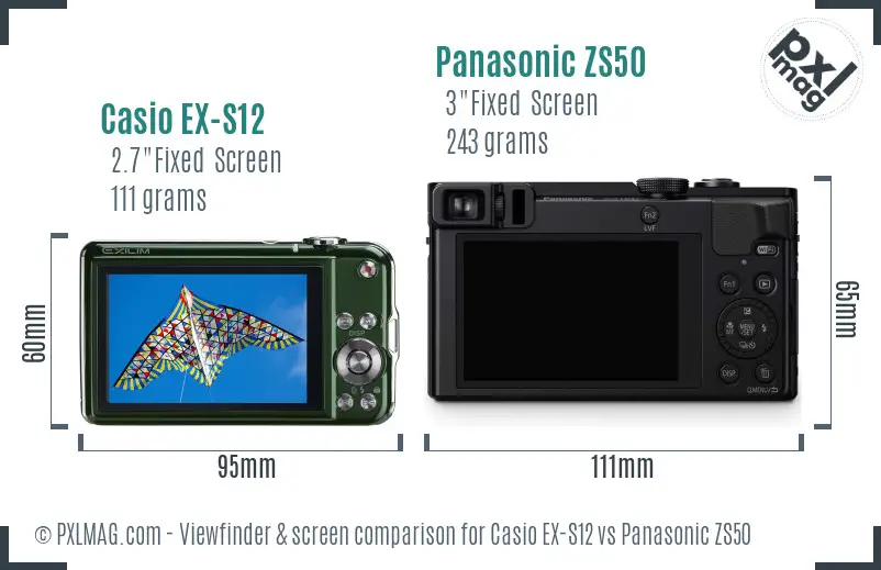 Casio EX-S12 vs Panasonic ZS50 Screen and Viewfinder comparison