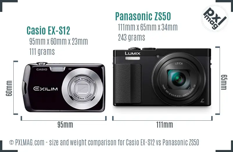 Casio EX-S12 vs Panasonic ZS50 size comparison