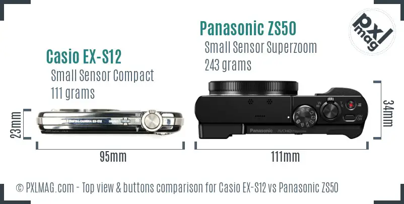 Casio EX-S12 vs Panasonic ZS50 top view buttons comparison