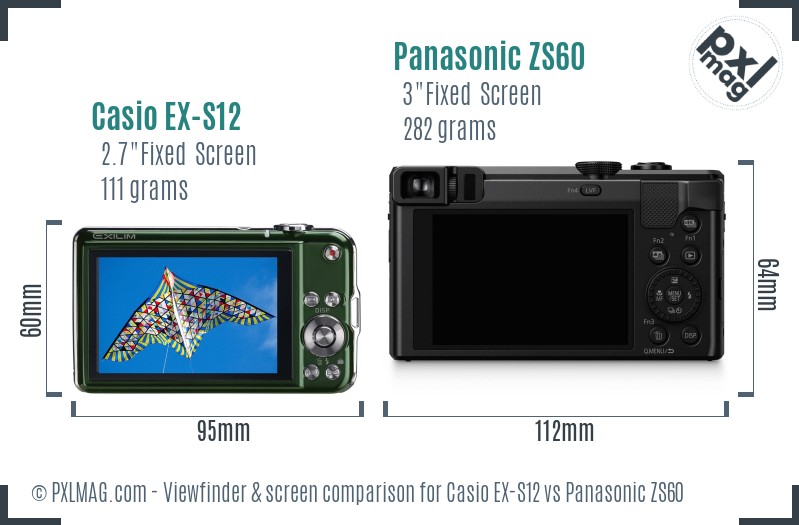 Casio EX-S12 vs Panasonic ZS60 Screen and Viewfinder comparison