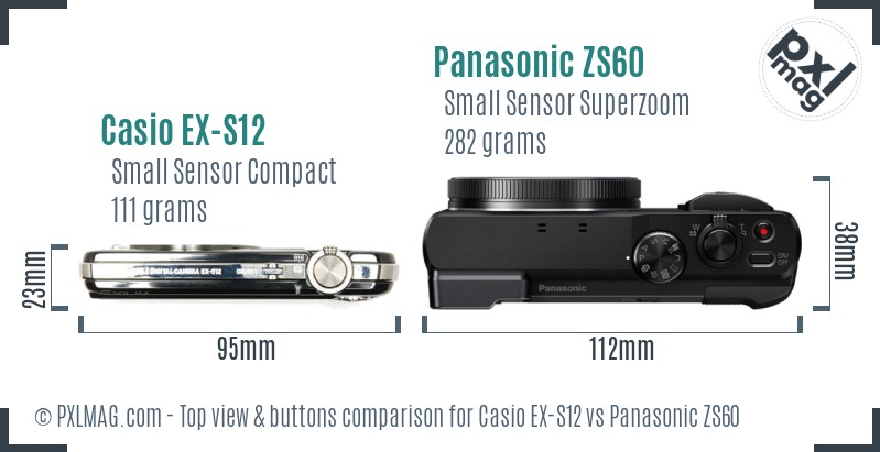 Casio EX-S12 vs Panasonic ZS60 top view buttons comparison
