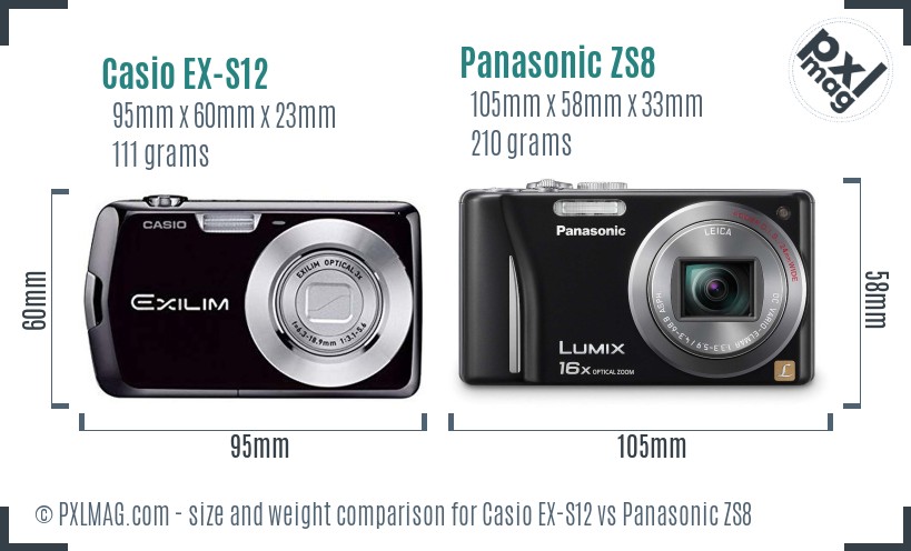 Casio EX-S12 vs Panasonic ZS8 size comparison