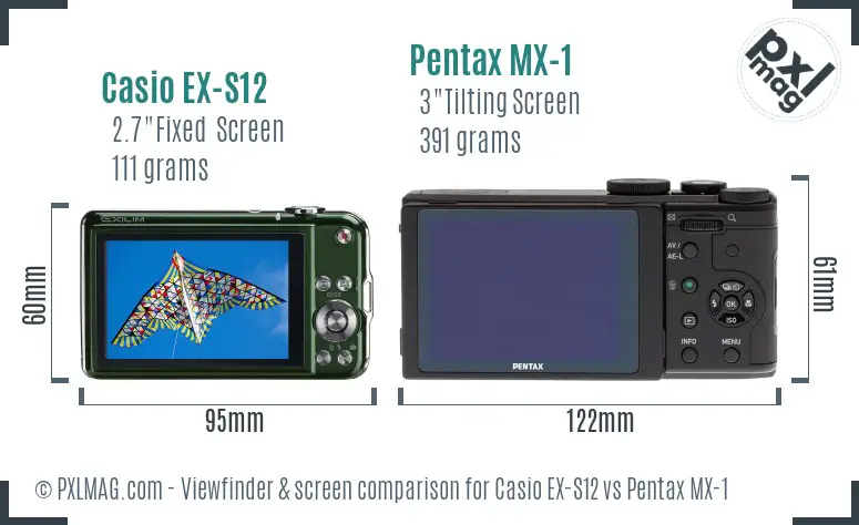 Casio EX-S12 vs Pentax MX-1 Screen and Viewfinder comparison