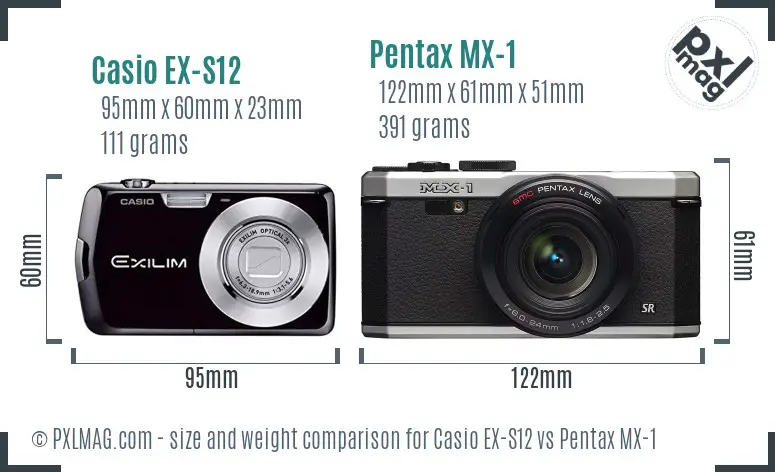 Casio EX-S12 vs Pentax MX-1 size comparison