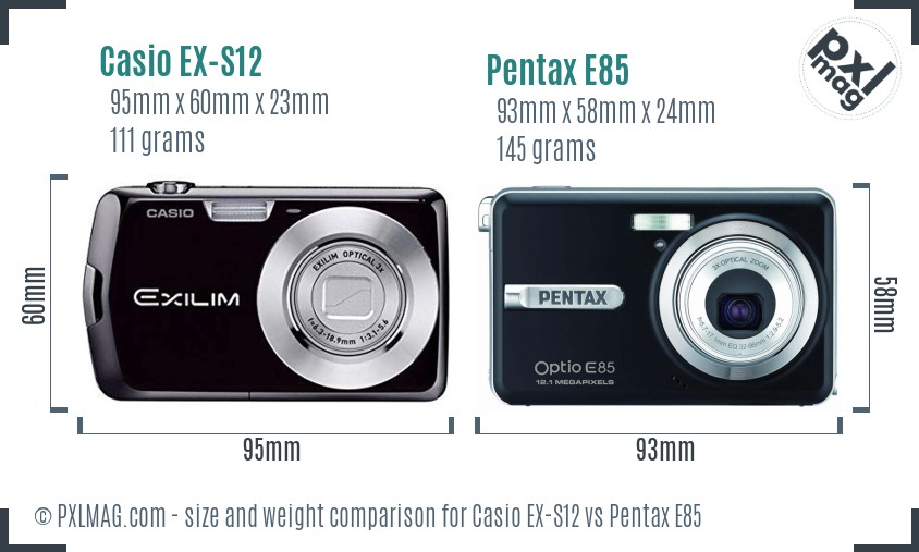 Casio EX-S12 vs Pentax E85 size comparison