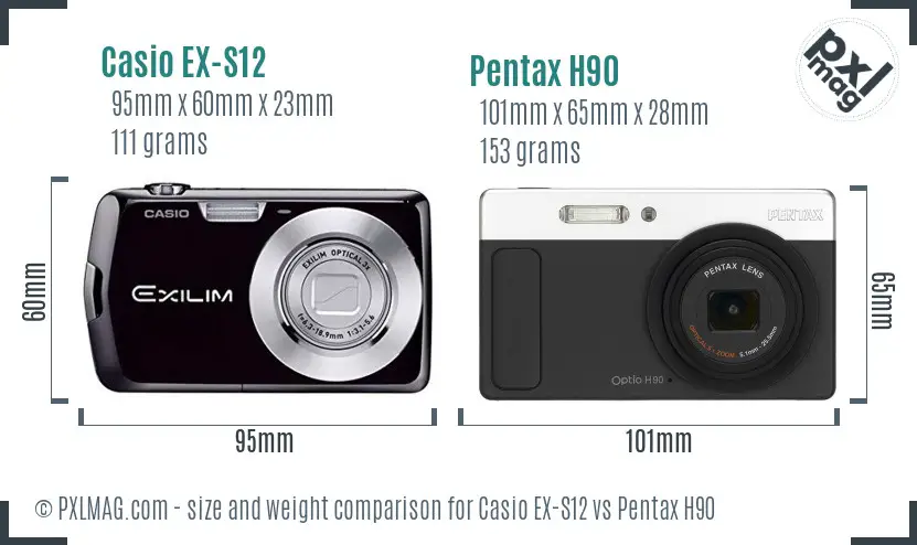 Casio EX-S12 vs Pentax H90 size comparison