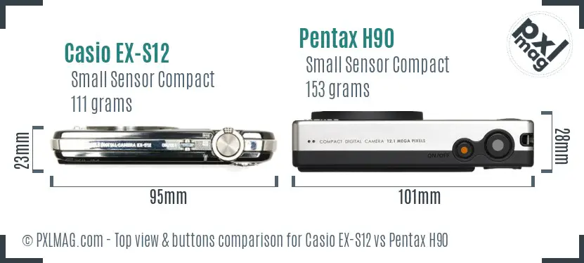 Casio EX-S12 vs Pentax H90 top view buttons comparison