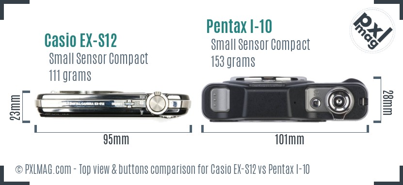 Casio EX-S12 vs Pentax I-10 top view buttons comparison