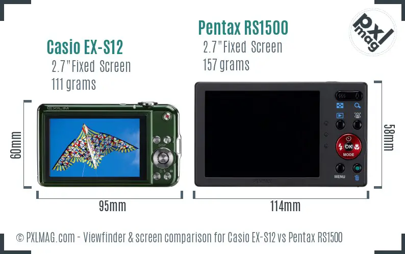 Casio EX-S12 vs Pentax RS1500 Screen and Viewfinder comparison