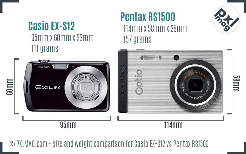 Casio EX-S12 vs Pentax RS1500 size comparison