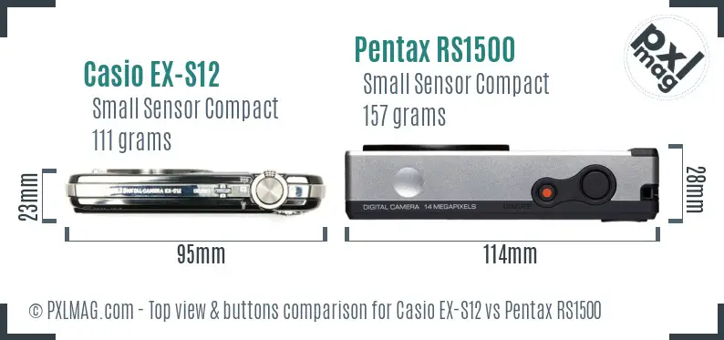 Casio EX-S12 vs Pentax RS1500 top view buttons comparison