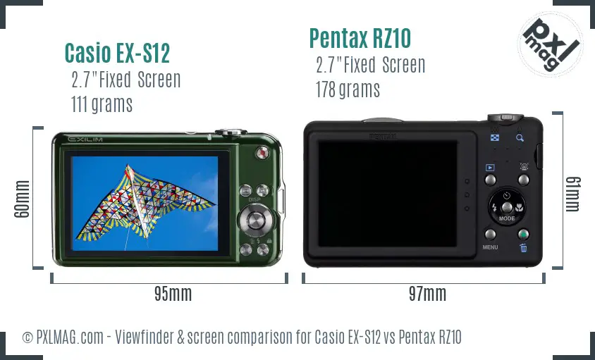 Casio EX-S12 vs Pentax RZ10 Screen and Viewfinder comparison