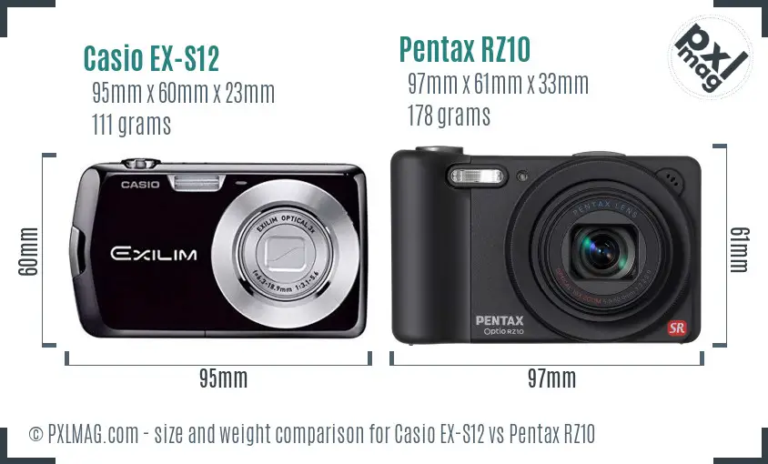 Casio EX-S12 vs Pentax RZ10 size comparison