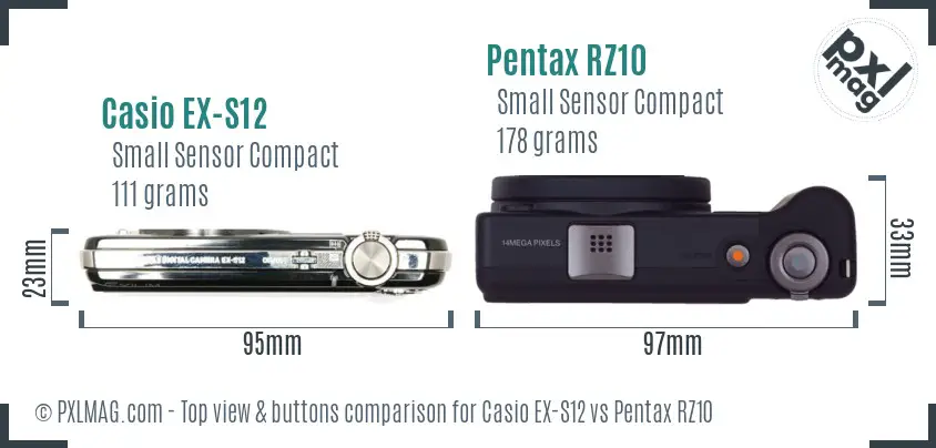 Casio EX-S12 vs Pentax RZ10 top view buttons comparison