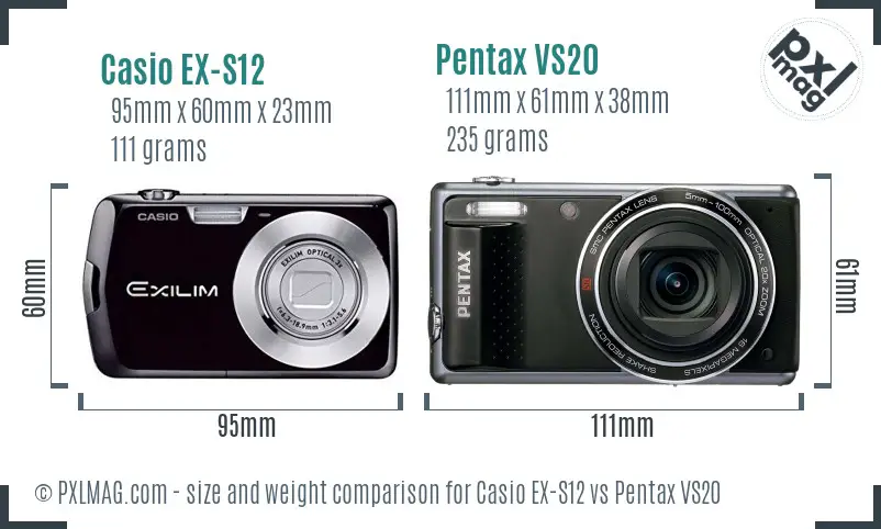 Casio EX-S12 vs Pentax VS20 size comparison