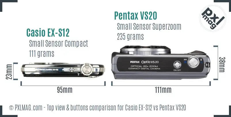 Casio EX-S12 vs Pentax VS20 top view buttons comparison