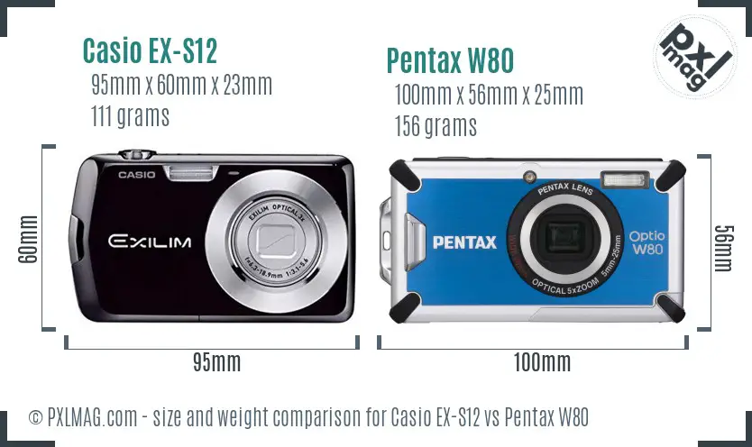 Casio EX-S12 vs Pentax W80 size comparison Casio EX-S12 vs Pentax W80 size comparison