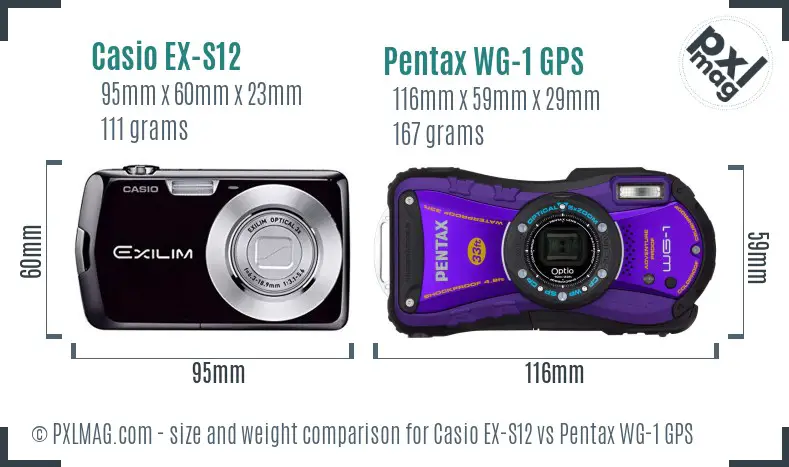 Casio EX-S12 vs Pentax WG-1 GPS size comparison Casio EX-S12 vs Pentax WG-1 GPS size comparison