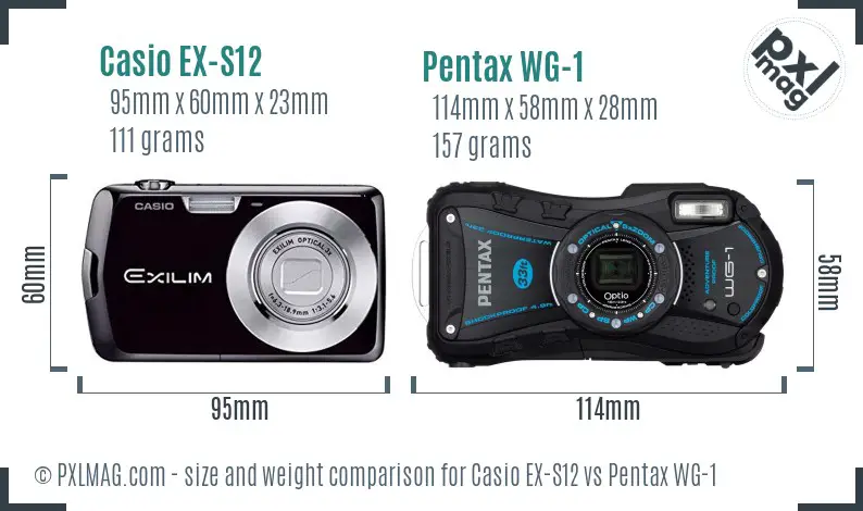 Casio EX-S12 vs Pentax WG-1 size comparison