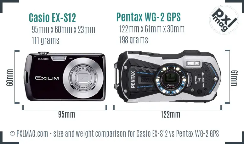 Casio EX-S12 vs Pentax WG-2 GPS size comparison