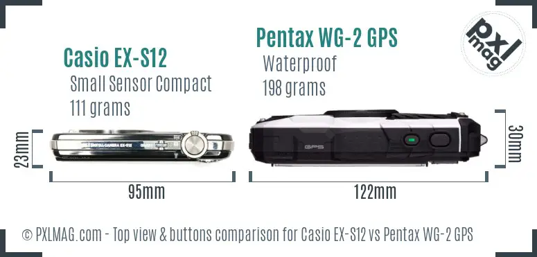 Casio EX-S12 vs Pentax WG-2 GPS top view buttons comparison